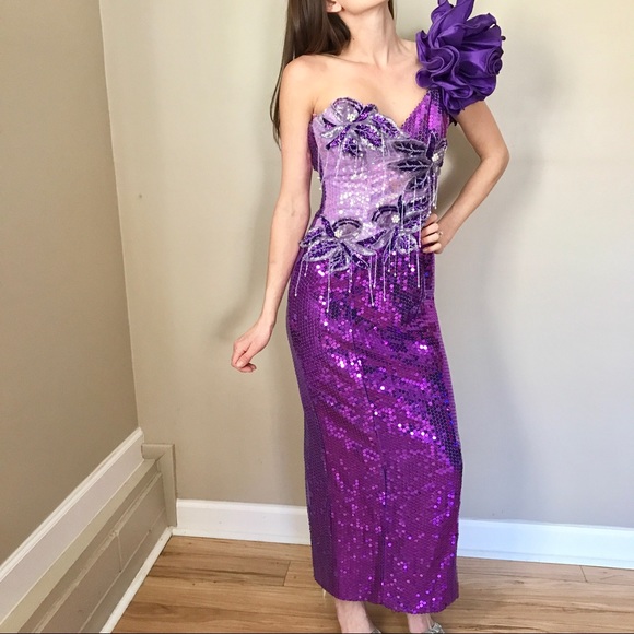 One Shoulder Purple Prom Dress Sparkel